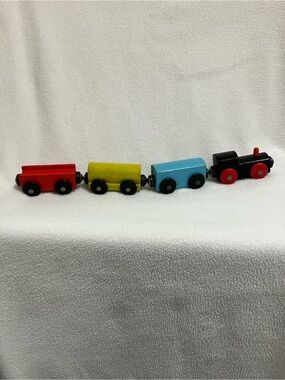Vintage Wooden Pull-Along Train Set - Red, Yellow, Blue, Black. Brio?